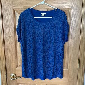 Ariat Blue Floral Lace Short Sleeve Top Size Large